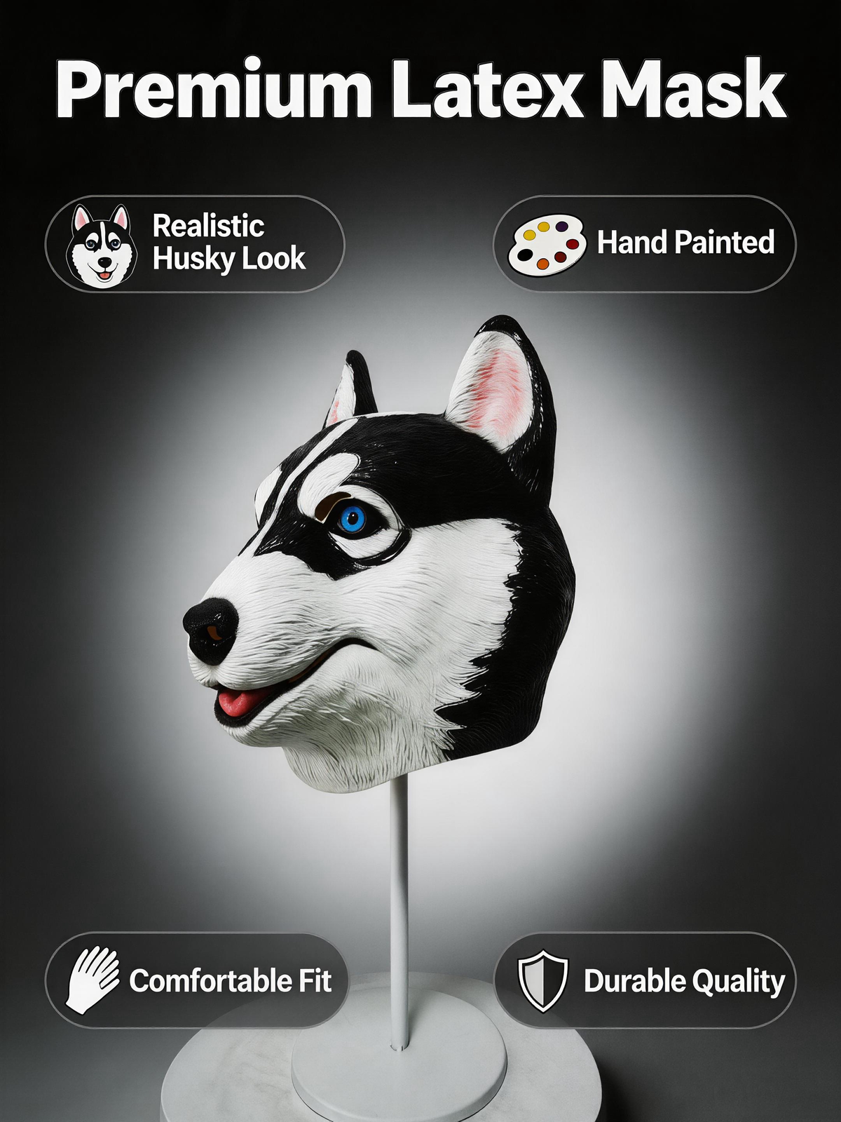 NightNineMask Dog Latex mask, Husky mask , for Cosplay, Adult