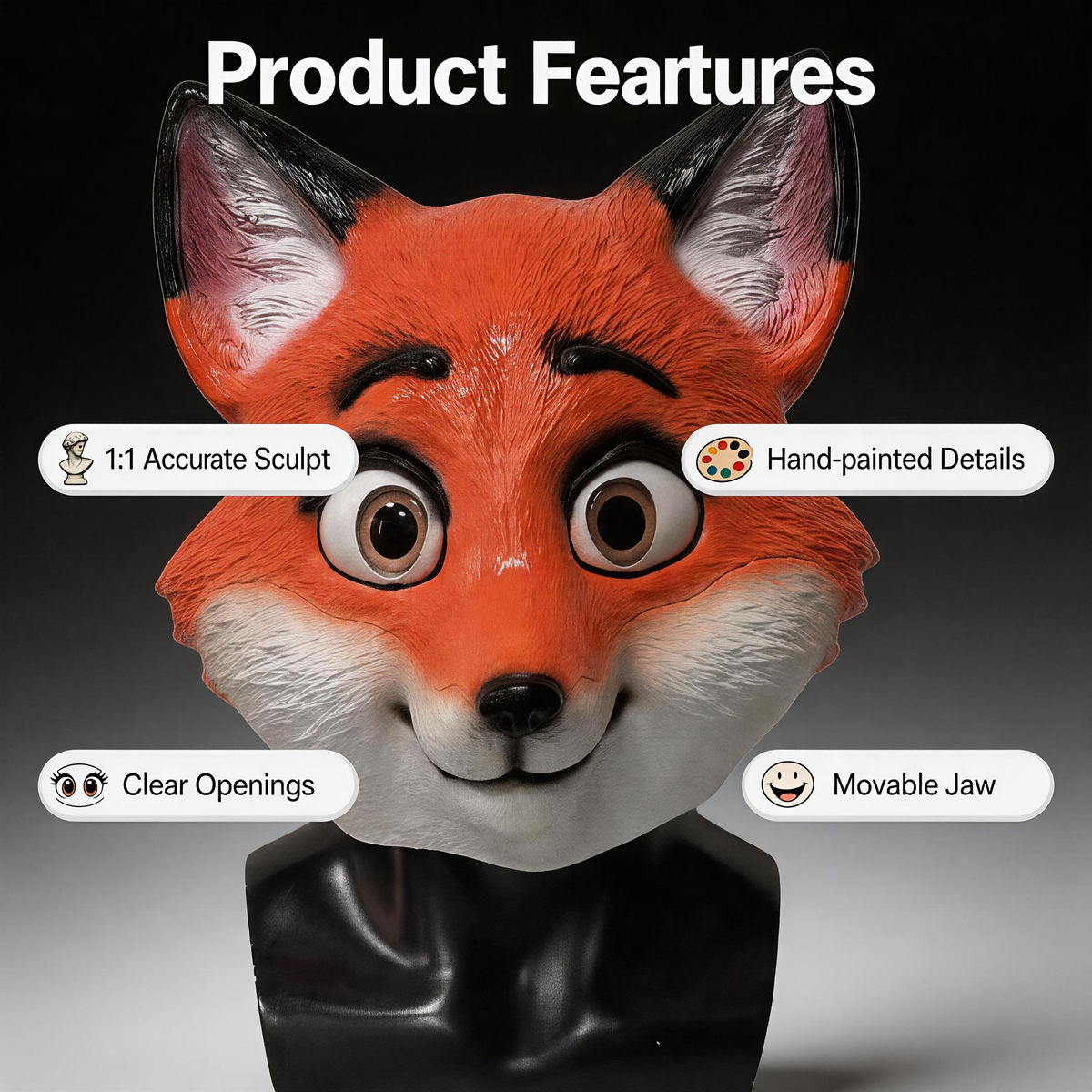 NightNineMask Fox Full Head Latex Animal Mask for Cosplay