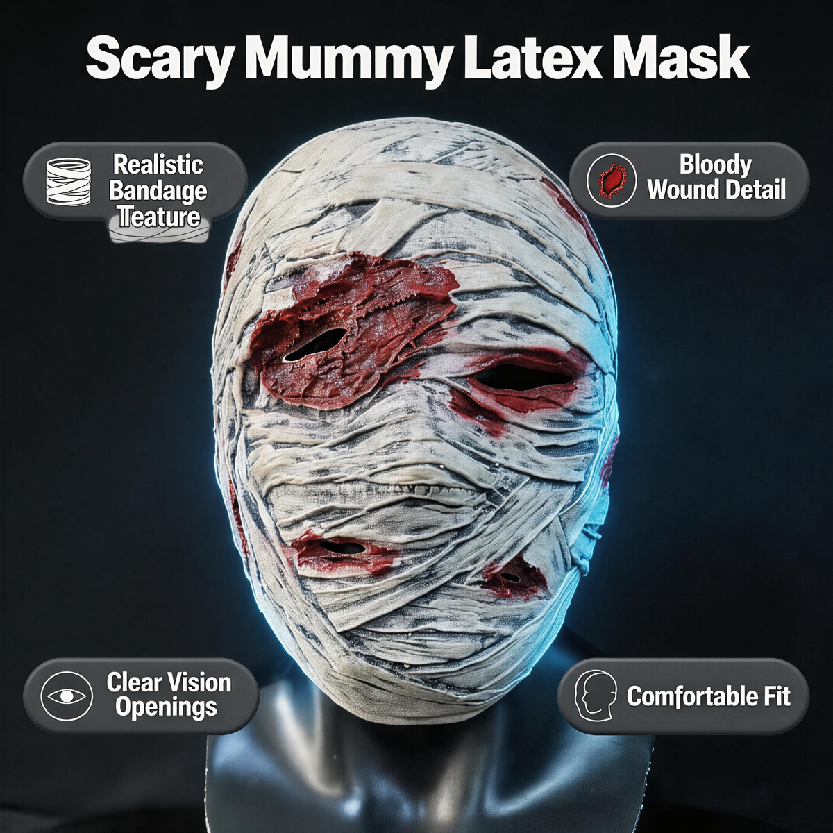 NightNineMask  Zombie Latex Mask, Mummy Mask, Halloween Horror