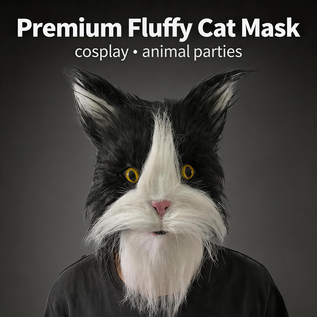 NightNineMask Furry Cat Latex Mask, Realistic Animal