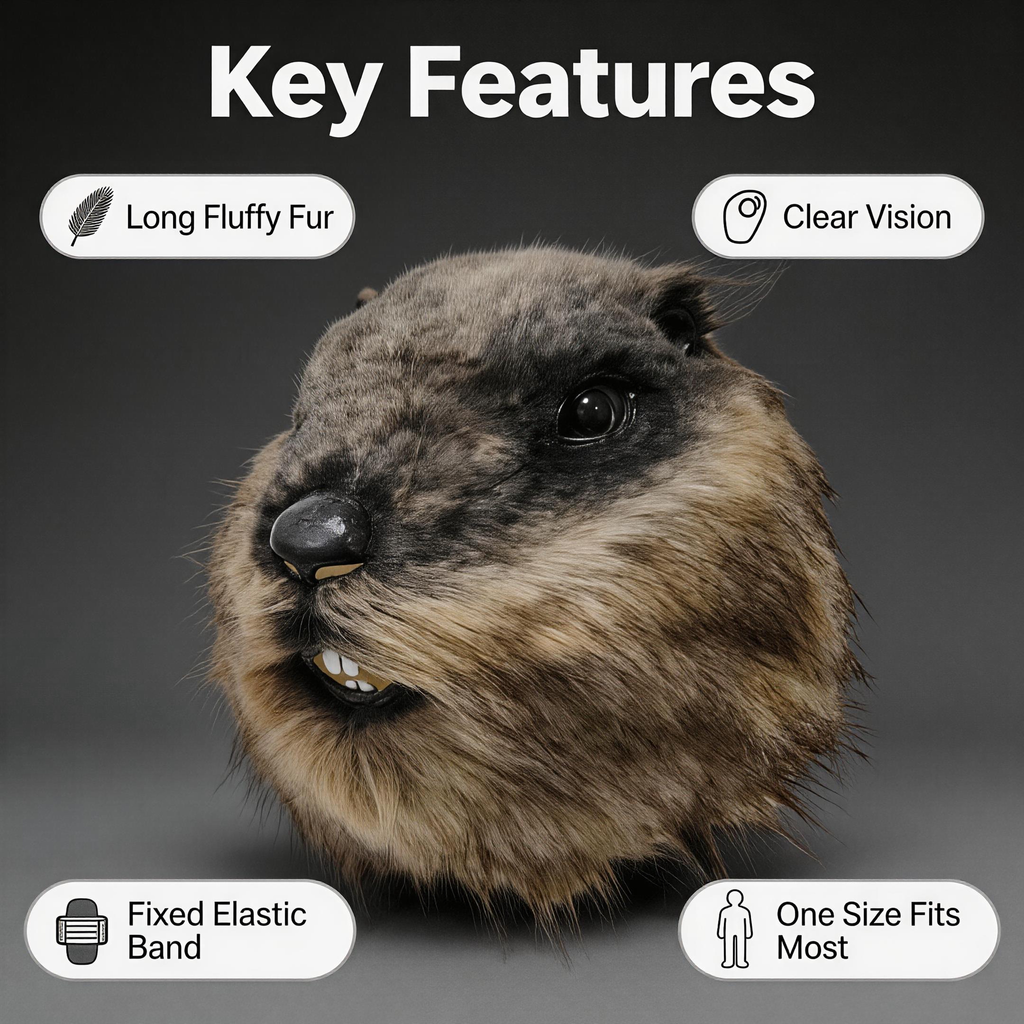 NightNineMask Furry Groundhog Latex Mask, Realistic Animal